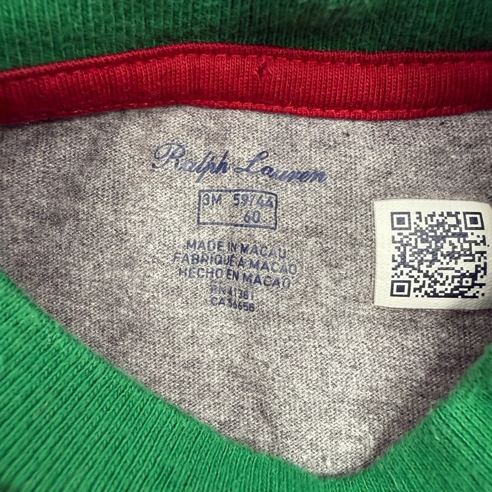 Ralph Lauren Colorblock T-Shirt Baby 3M Gray Red Blue Yellow Long Sleeve Top